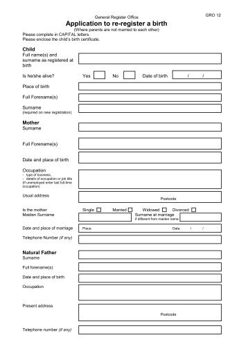 Application to re-register a birth - form GRO - NIDirect