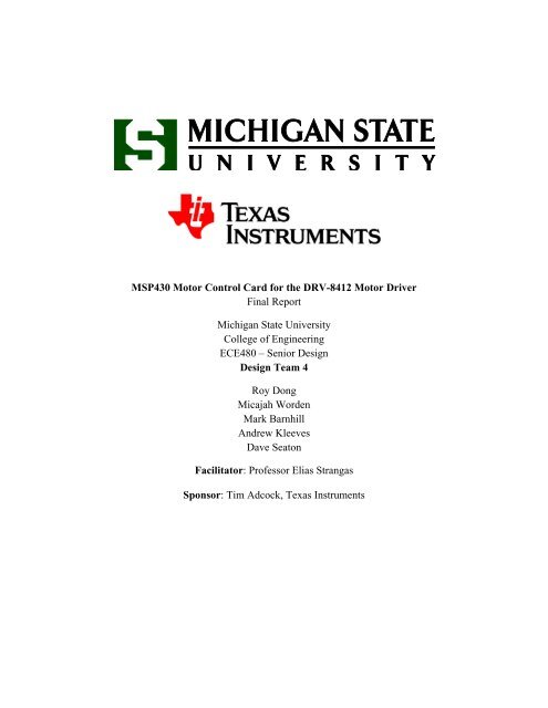 Final Report College Of Engineering Michigan State University Final Report College Of Engineering Michigan State University