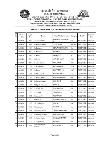 Radiographer interview time - ESI Corporation, Chennai