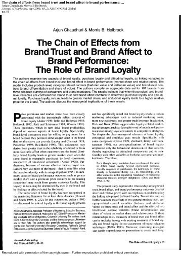 The chain of effects from brand trust and brand affect to brand ...