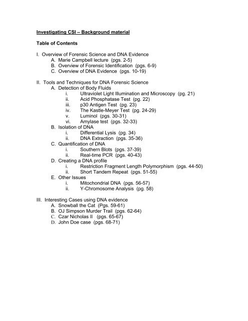 Investigating CSI – Background material Table of Contents I ...