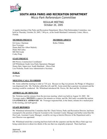 SOUTH AREA PARKS AND RECREATION DEPARTMENT Micco ...