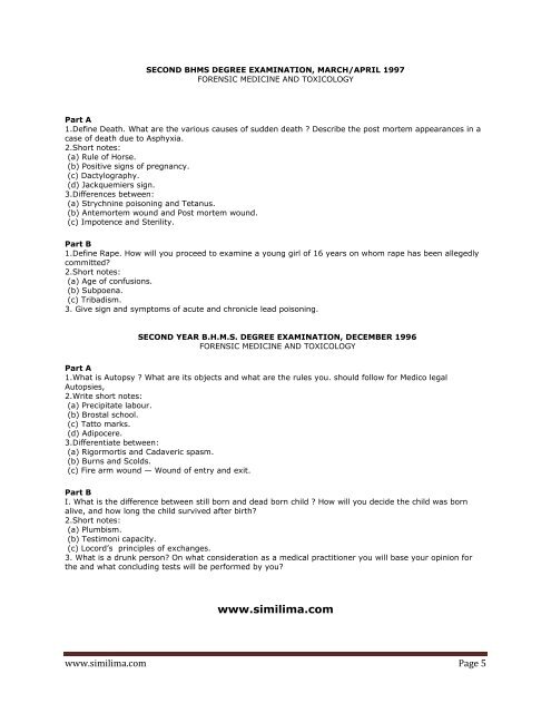 Second BHMS Forensic Medicine & Toxicology Question ... - Similima