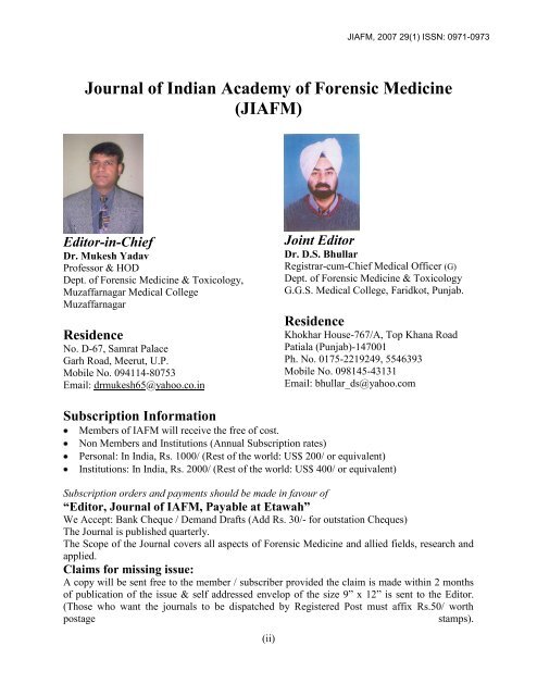 Journal of Indian Academy of Forensic Medicine (JIAFM)