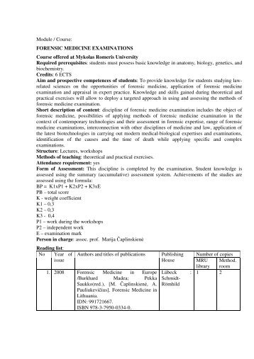 Module / Course: FORENSIC MEDICINE EXAMINATIONS Course ...