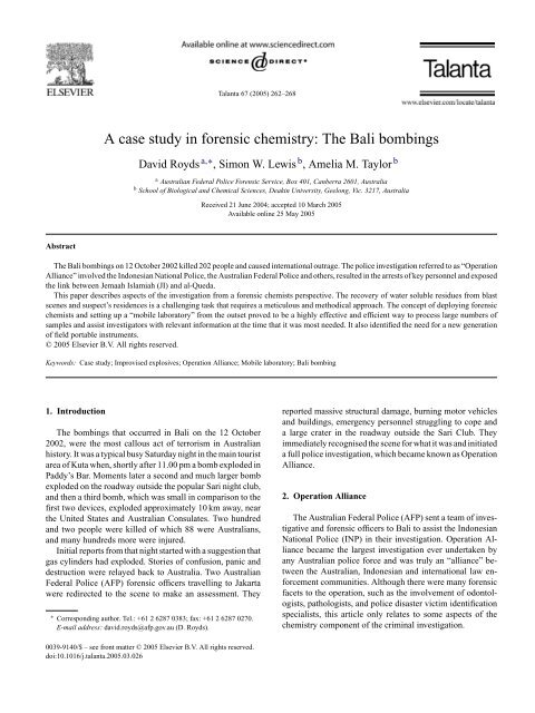 a case study in forensic chemistry the bali bombings
