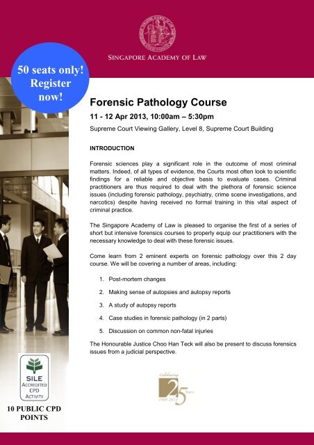 Forensics Pathology Course - Singapore Academy of Law