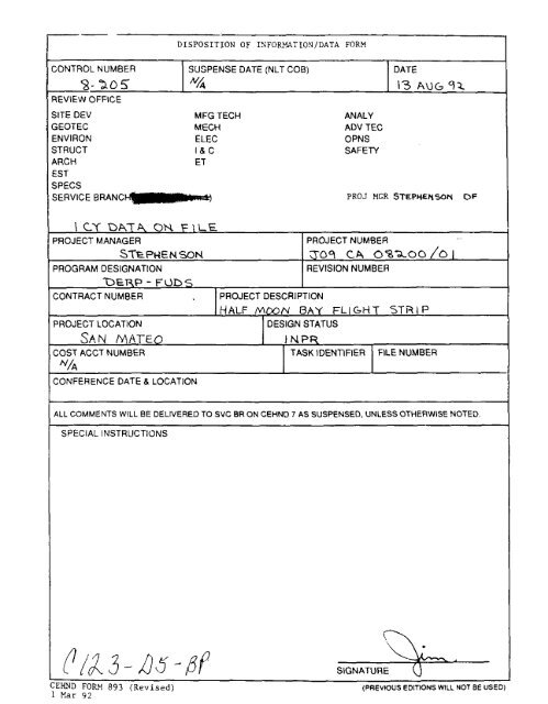 Half Moon Bay Flight Strip Disposition of Information/Data Forms