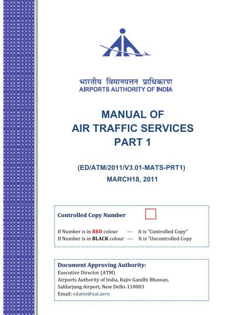 Manual Of Air Traffic Services Part 1 Airports Authority Of India