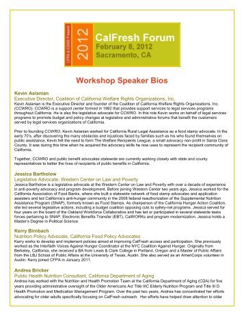 Workshop Speaker Bios - California Food Policy Advocates