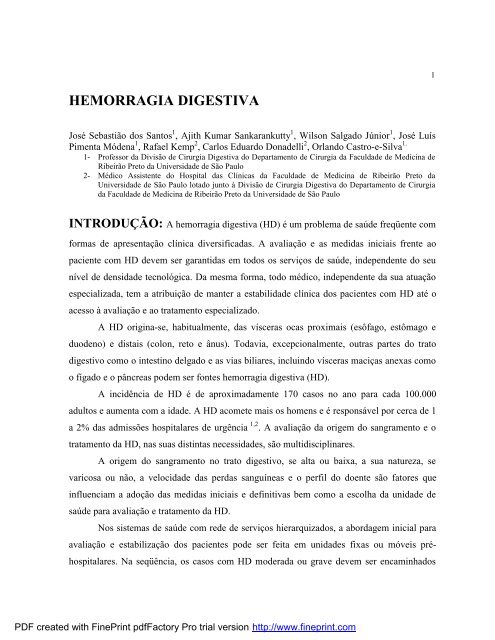 HEMORRAGIA DIGESTIVA - Departamento de Cirurgia e Anatomia