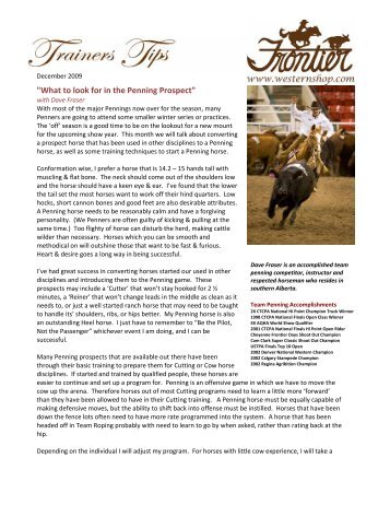 "What to look for in the Penning Prospect" - Frontier Western Shop