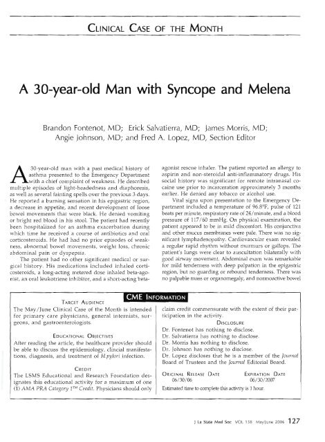 A 30-year-old Man with Syncope and Melena - School of Medicine