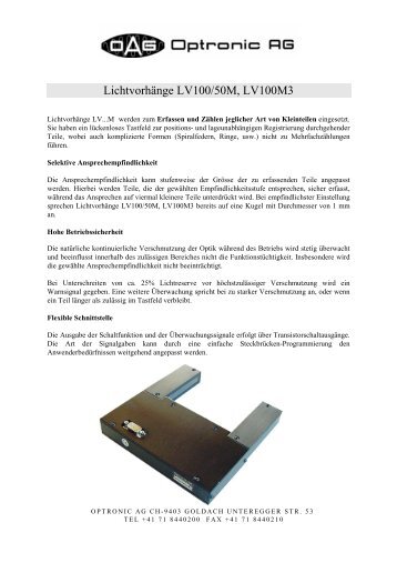 Lichtvorhänge LV100/50M, LV100M3 - Optronic AG
