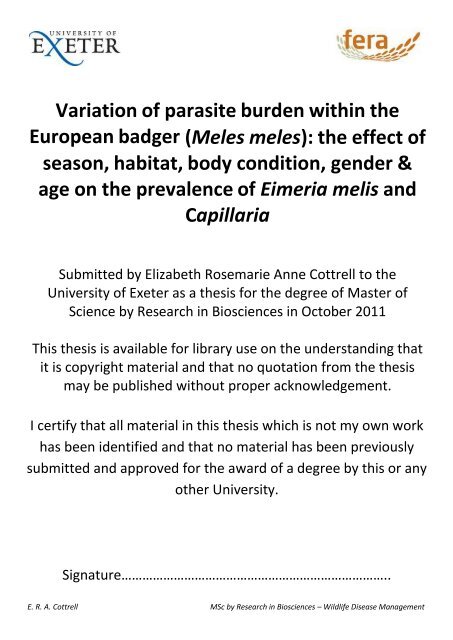 Variation of parasite burden within the European badger (Meles ...