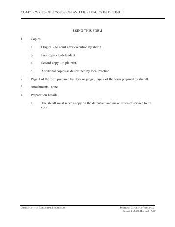 CC-1478 - Writs of Possession and Fieri Facias in Detinue