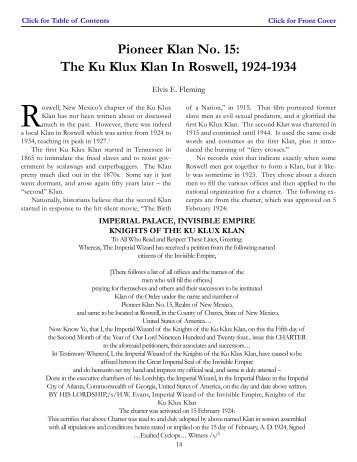 Pioneer Klan No. 15: The Ku Klux Klan In ... - Doña Ana County