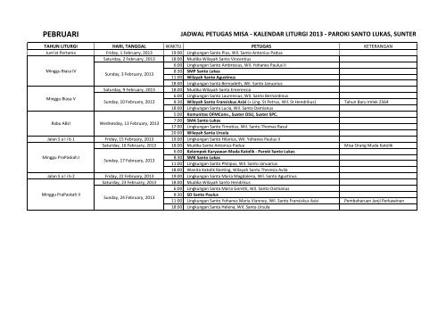 Jadwal Tugas Misa 2013 FINAL.xlsx - Paroki Santo Lukas Sunter