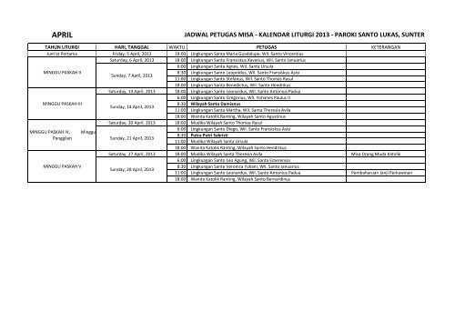 Jadwal Tugas Misa 2013 FINAL.xlsx - Paroki Santo Lukas Sunter