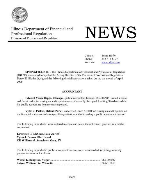 April - Illinois Department of Professional Regulation