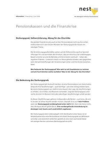 Pensionskassen und die Finanzkrise - Nest Sammelstiftung