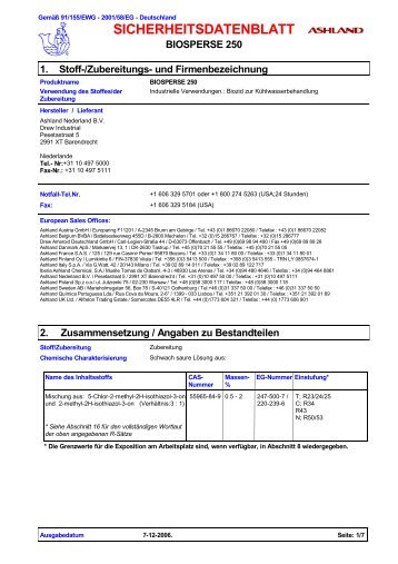 1. SICHERHEITSDATENBLATT BIOSPERSE 250 Stoff ... - Roshard