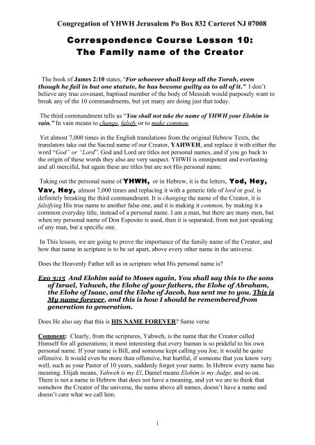 Lesson 10 The Name Of The Creator Congregation Of Yhwh name of the creator congregation of yhwh