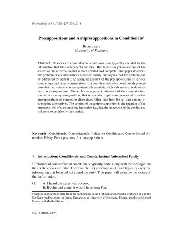 Presuppositions and Antipresuppositions in Conditionals