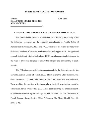 Comments of Florida Public Defender Association - Florida State ...