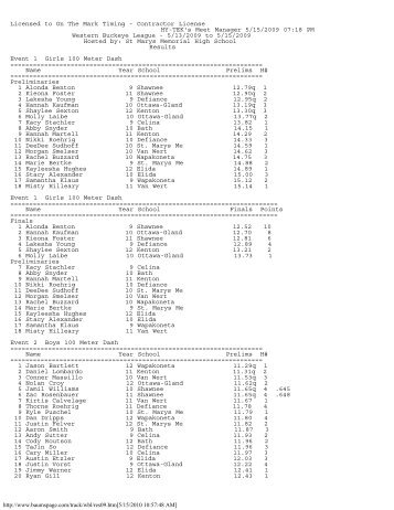 Licensed to On The Mark Timing - Western Buckeye League (WBL)