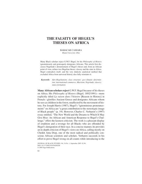 THE FALSITY OF HEGEL'S THESES ON AFRICA