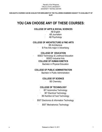 you can choose any of these courses - Tarlac State University