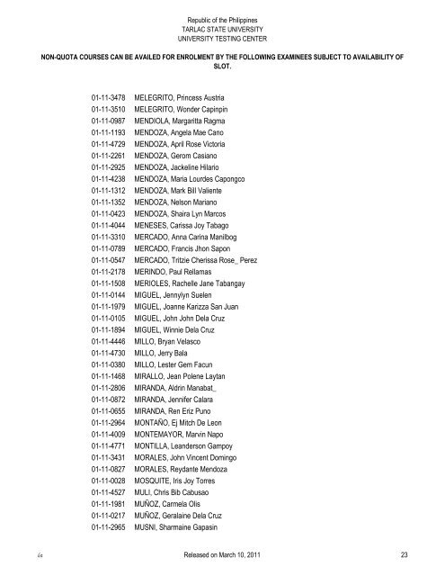 you can choose any of these courses - Tarlac State University