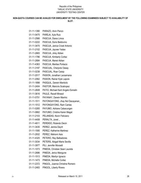 you can choose any of these courses - Tarlac State University