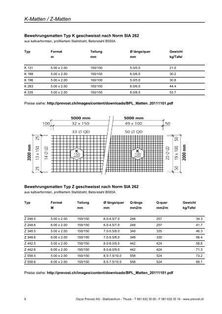 Baumaterialien 2012 - Oscar Prevost AG