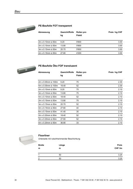 Baumaterialien 2012 - Oscar Prevost AG