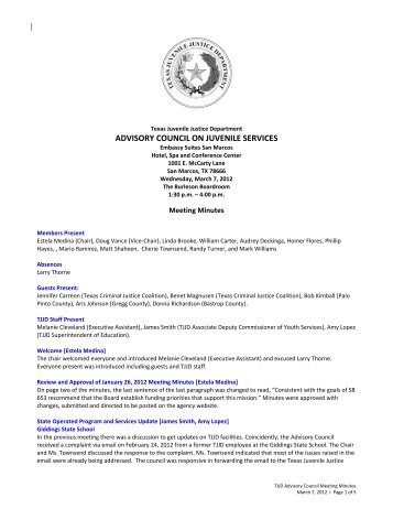 advisory council on juvenile services - Texas Juvenile Justice ...