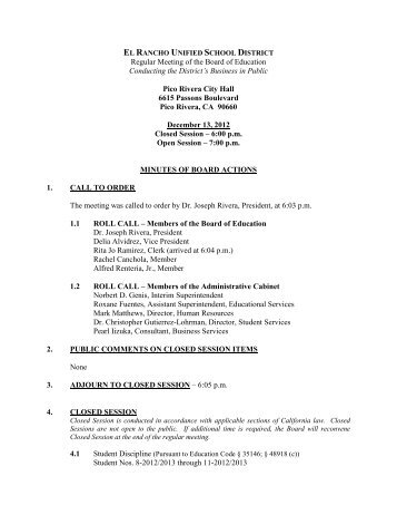 board meeting notice and agenda - El Rancho Unified School District