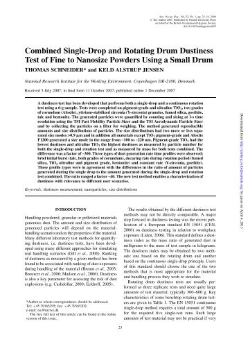 Combined Single-Drop and Rotating Drum Dustiness Test of Fine to ...