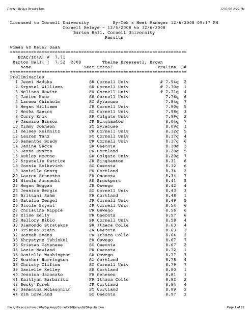 Cornell Relays Results.htm - St. Lawrence University
