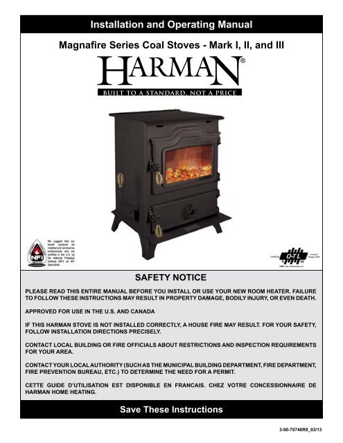 Installation And Operating Manual Magnafire Series Coal Stoves