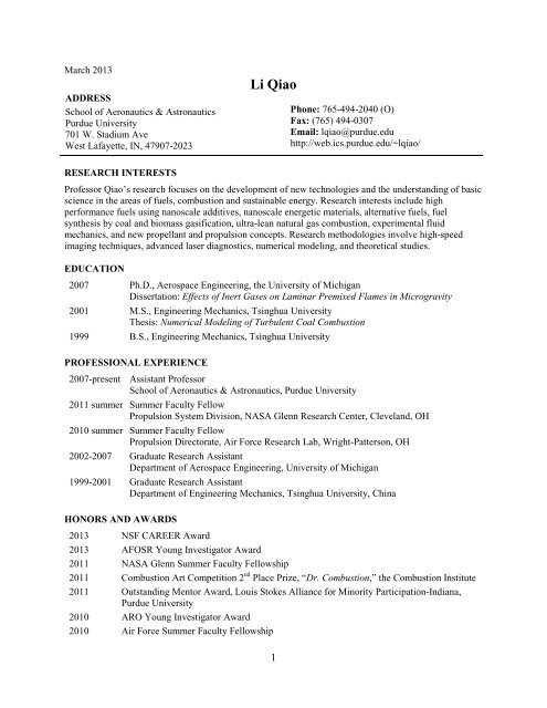 Curriculum vitae - Career Account Web Pages - Purdue University