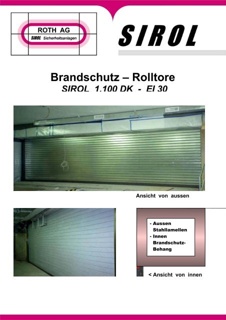 Rolltore SIROL 1.100 DK - Roth AG, SIROL Sicherheitsanlagen