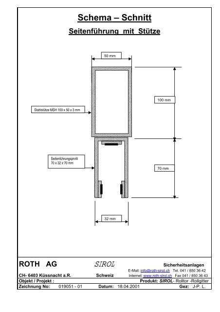 Schema – Schnitt Seitenführung mit Stütze ROTH AG