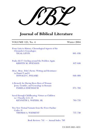 Journal of Biblical Literature - Society of Biblical Literature