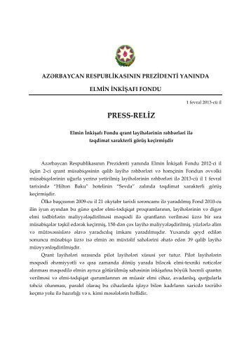 press-reliz - azərbaycan respublikasının prezidenti yanında elmin ...