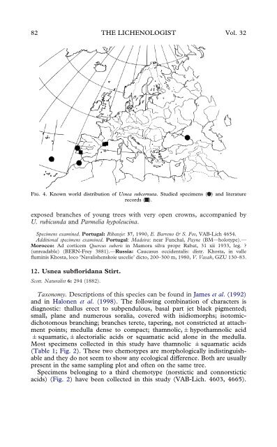 the lichen genus usnea on quercus suber in iberian cork-oak forests