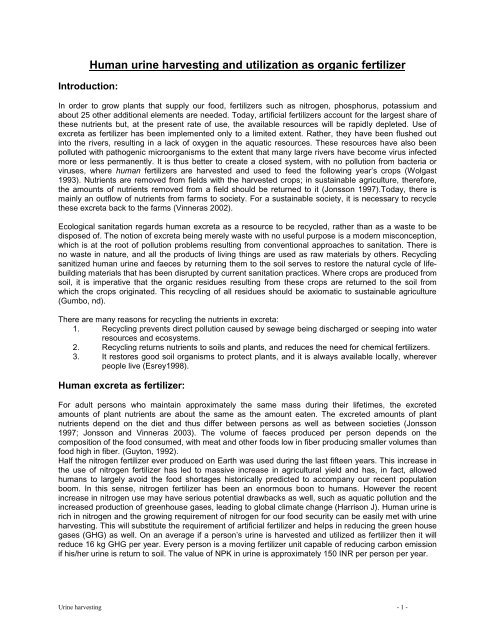 Human urine harvesting and utilization as organic ... - WES-Net India