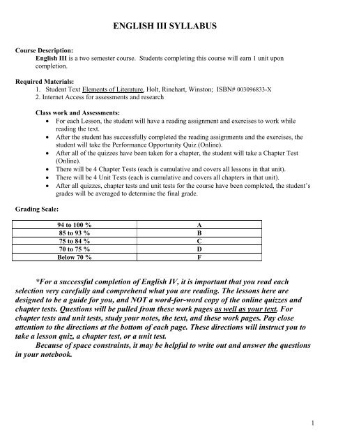 ENGLISH III SYLLABUS - Welcome