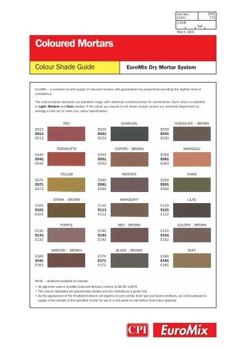 CPI EuroMix Coloured Mortar Shade Guide - UK